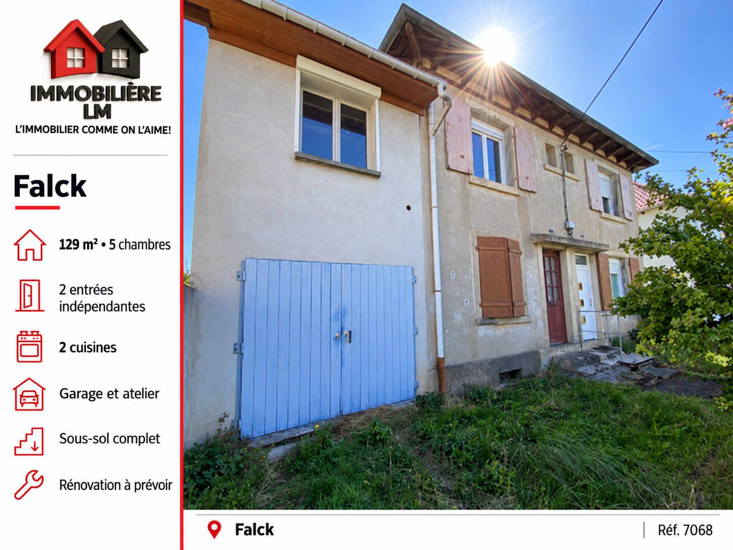 Maison individuelle de 129 m2   Idéale famille ou investissement locatif   Anciennement composée de deux habit